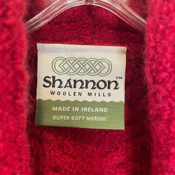 Irish Merino Wool Cardigan Shannon Woolen Mills Cable Knit Red Shawl Collar XS - Picture 3 of 4